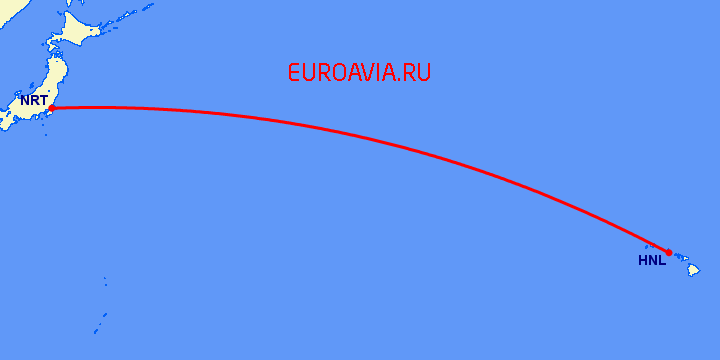 перелет Токио — Гонолулу на карте