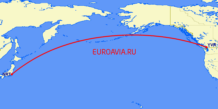 перелет Токио — Ванкувер на карте
