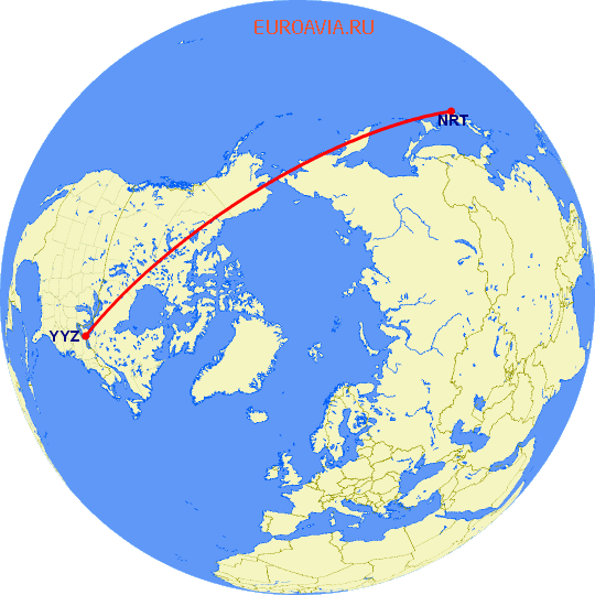 перелет Токио — Торонто на карте