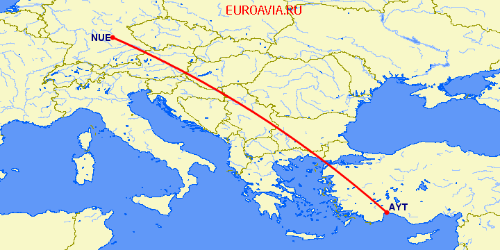 перелет Нюремберг — Анталия на карте