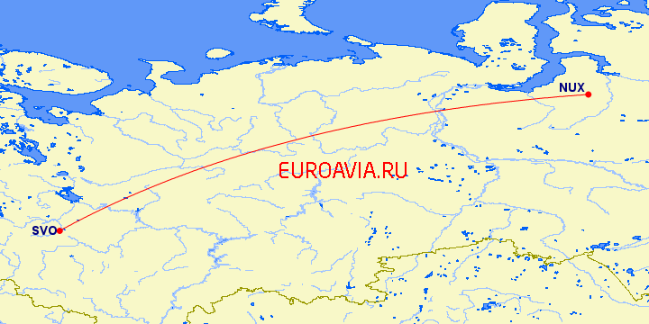 перелет Новый Уренгой — Москва на карте