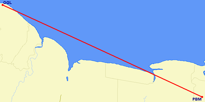 перелет Огле — Paramaribo на карте