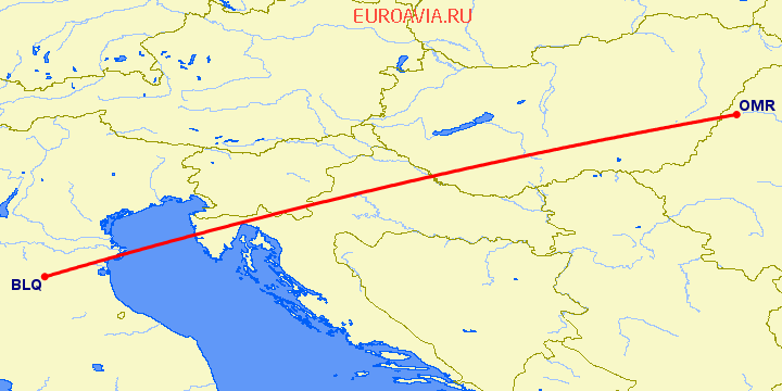 перелет Орадя — Болонья на карте