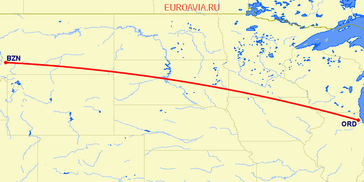 перелет Чикаго — Bozeman на карте