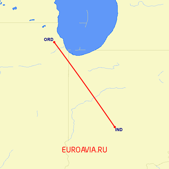 перелет Чикаго — Индианаполис на карте