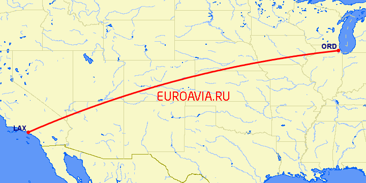 перелет Чикаго — Лос Анджелес на карте