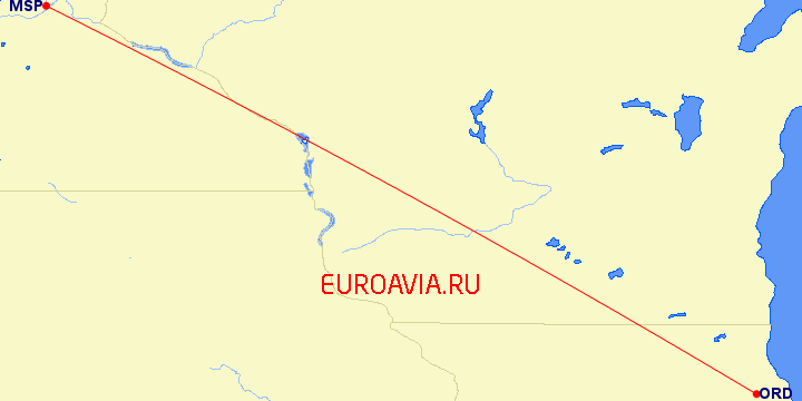 перелет Чикаго — Миннеаполис на карте