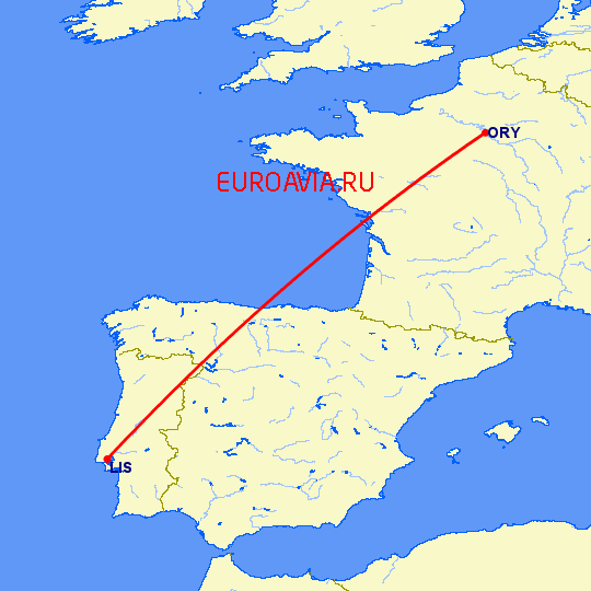 перелет Париж — Лиссабон на карте