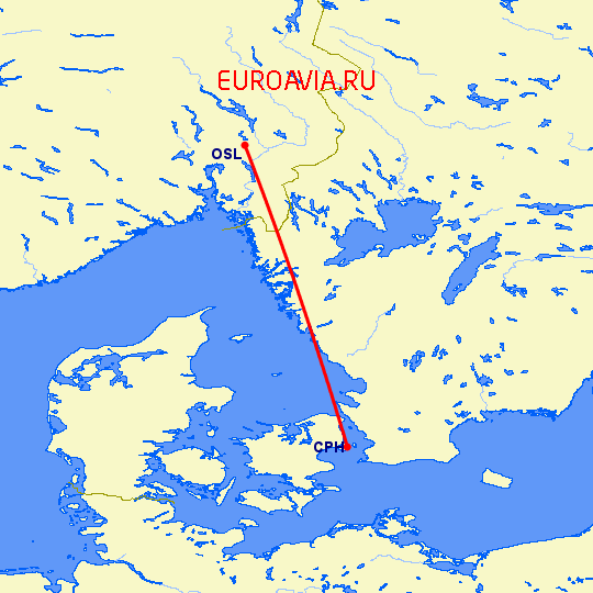перелет Осло — Копенгаген на карте