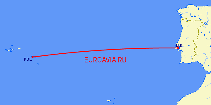перелет Ponta Delgada — Лиссабон на карте