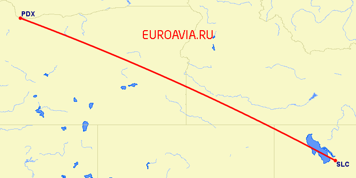 перелет Портленд — Солт Лейк Сити на карте