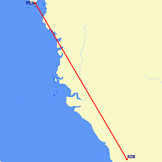 перелет Пенанг — Куала-Лумпур на карте