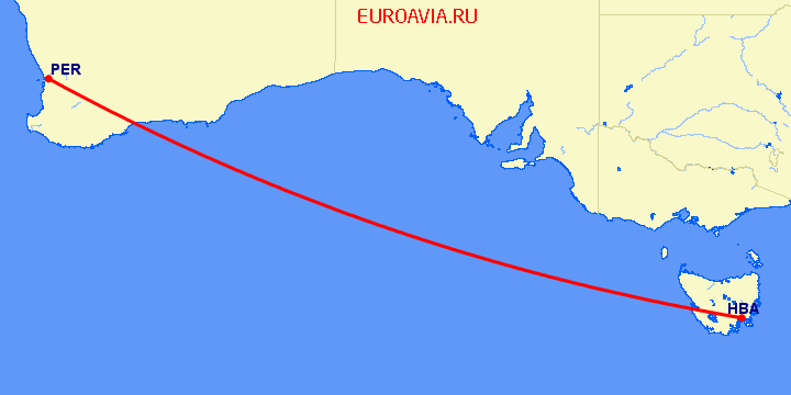 перелет Перт — Хобарт на карте