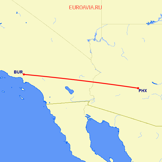 перелет Феникс — Бурбанк на карте