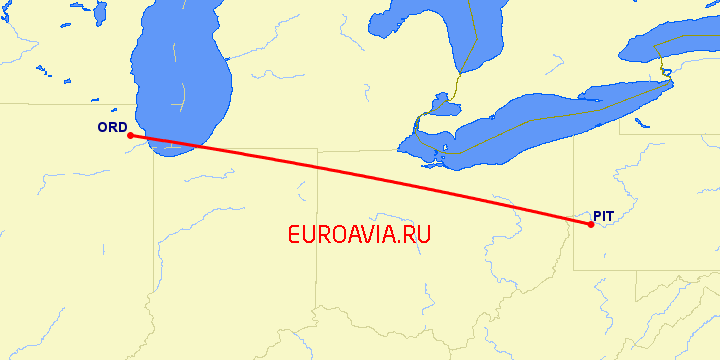 перелет Питтсбург — Чикаго на карте