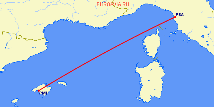 перелет Пальма де Майорка — Пиза на карте