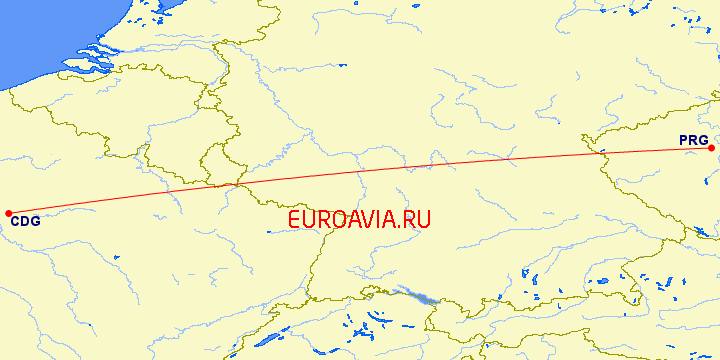 перелет Прага — Париж на карте