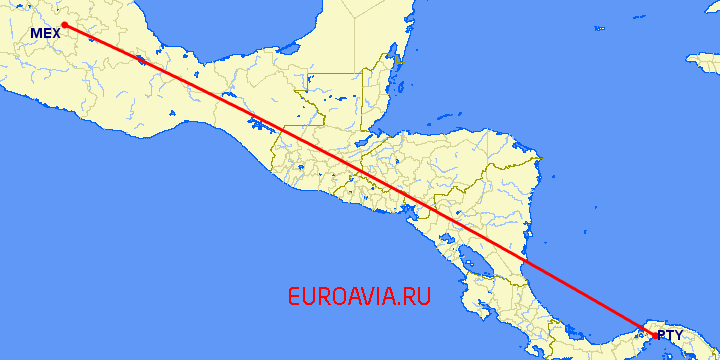 перелет Панама Сити — Мексико Сити на карте