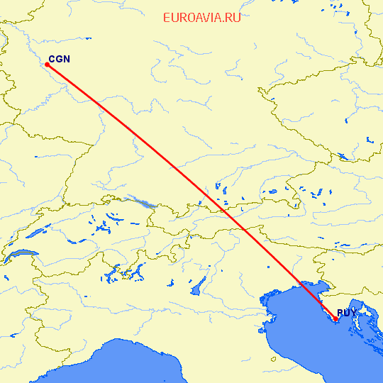 перелет Пула — Кельн на карте