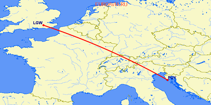 перелет Пула — Лондон на карте