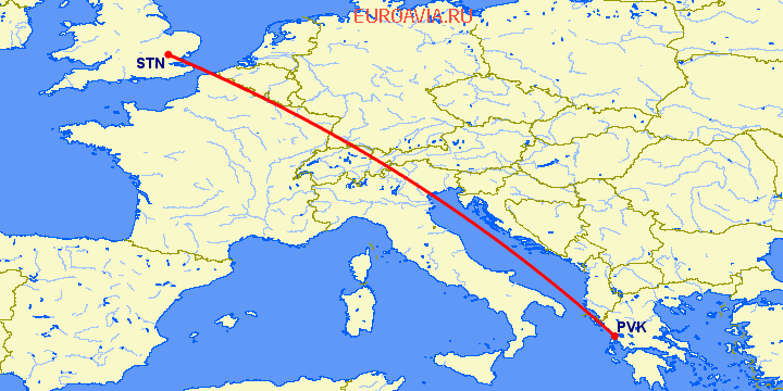 перелет Превеза Лефка — Лондон на карте