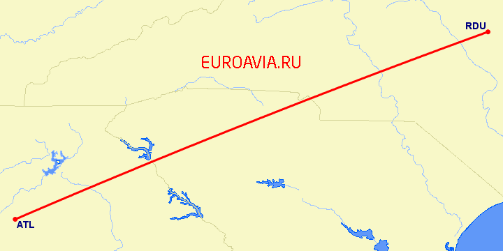 перелет Роли — Атланта на карте