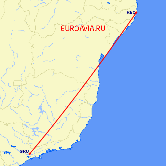 перелет Ресифе — Сан Паулу на карте