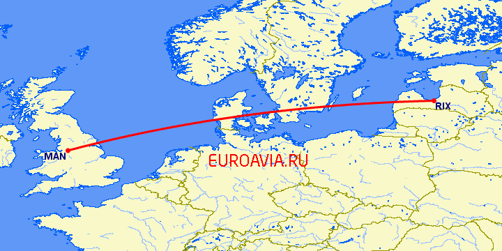 перелет Рига — Манчестер на карте