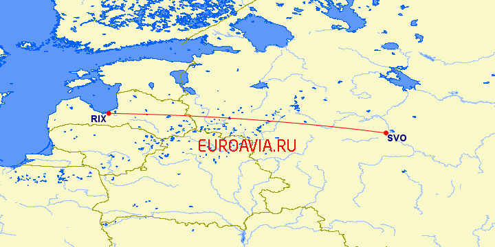 перелет Рига — Москва на карте