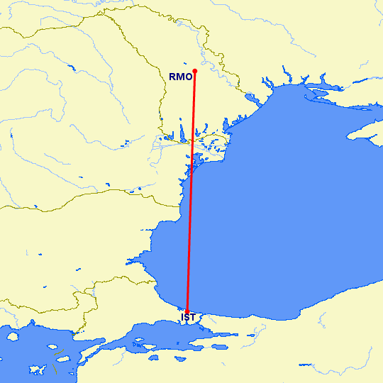 перелет Кишинев — Стамбул на карте
