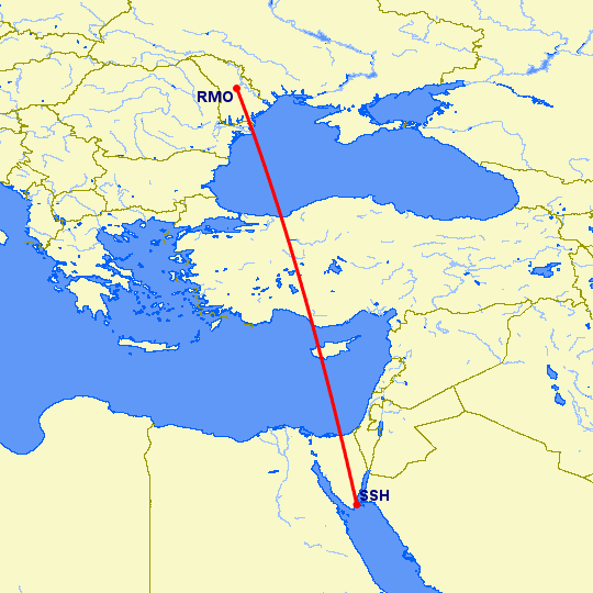 перелет Кишинев — Шарм эль Шейх на карте