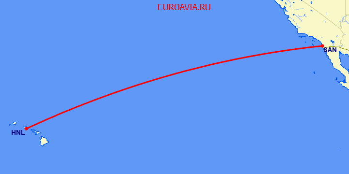 перелет Сан Диего — Гонолулу на карте