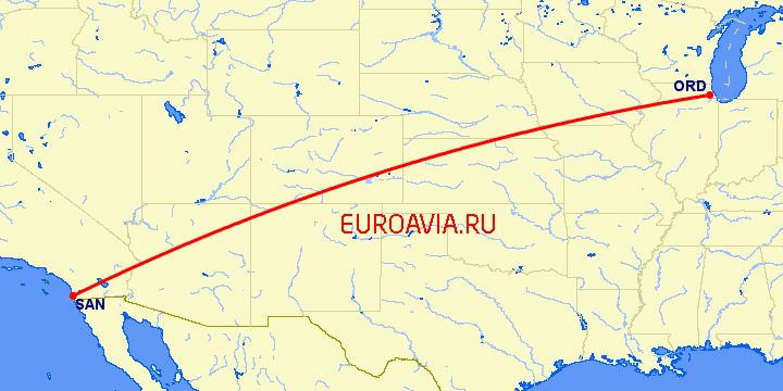 перелет Сан Диего — Чикаго на карте