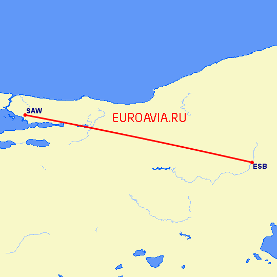 перелет Стамбул — Анкара на карте