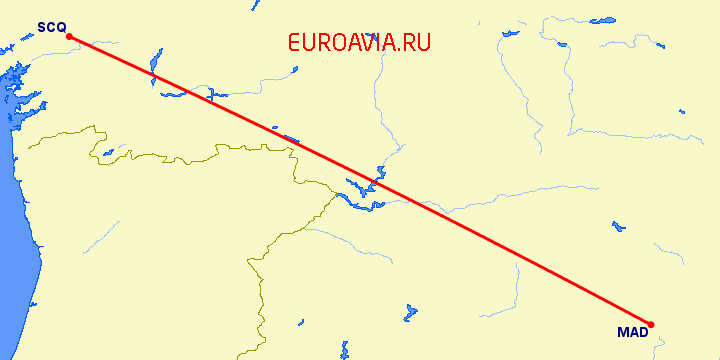 перелет Сантьяго де Компостела — Мадрид на карте