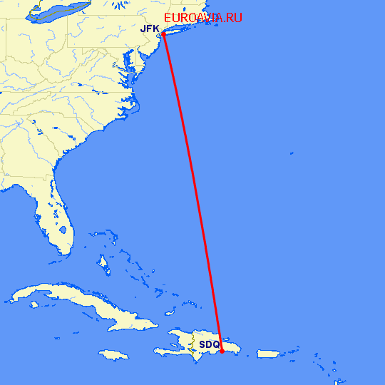 перелет Санто Доминго — Нью Йорк на карте