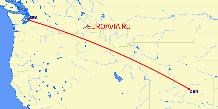 перелет Сиэтл — Денвер на карте