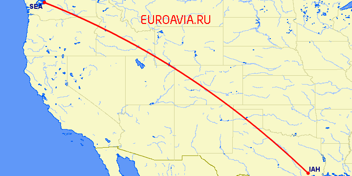 перелет Сиэтл — Хьюстон на карте