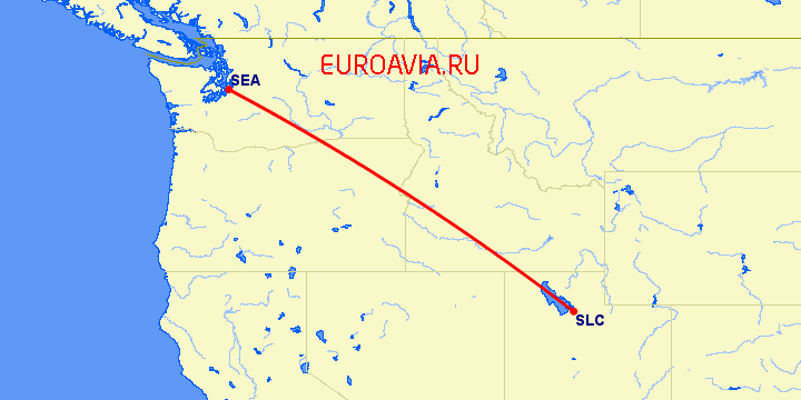 перелет Сиэтл — Солт Лейк Сити на карте
