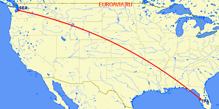 перелет Сиэтл — Тампа на карте