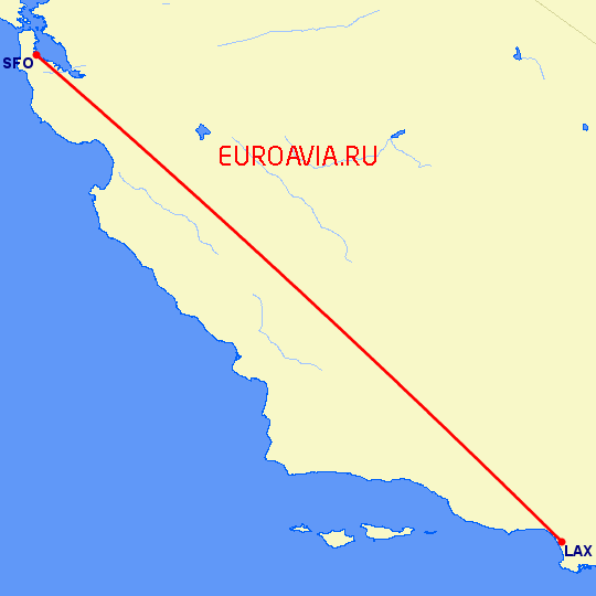 перелет Сан Франциско — Лос Анджелес на карте