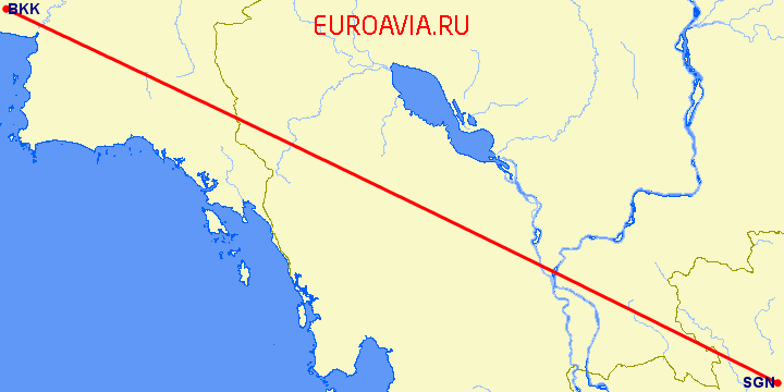 перелет Хошимин — Бангкок на карте
