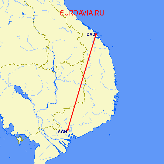 перелет Хошимин — Да Нанг на карте