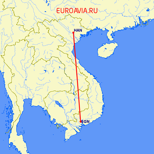 перелет Хошимин — Ханой на карте
