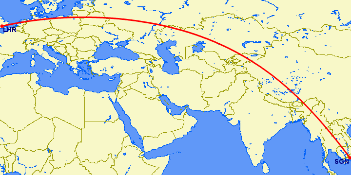 перелет Хошимин — Лондон на карте