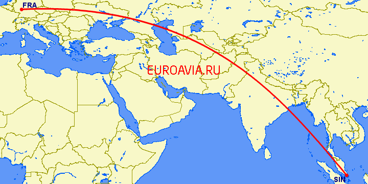 перелет Сингапур — Франкфурт на Майне на карте