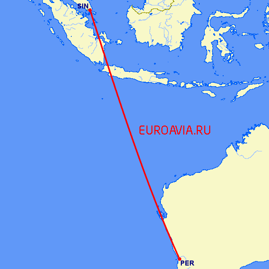 перелет Сингапур — Перт на карте