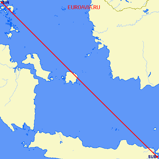 перелет Сингапур — Сурабайя на карте