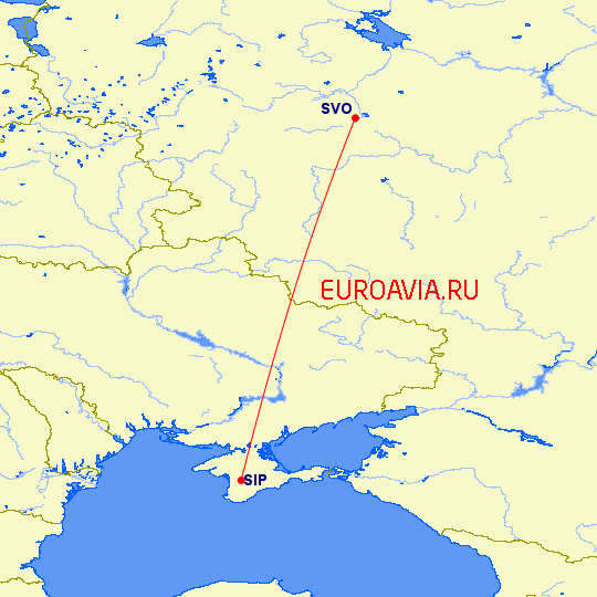 перелет Симферополь — Москва на карте