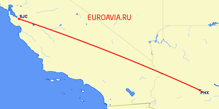 перелет Сан Хосе — Феникс на карте